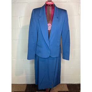 suit skirt set 1980s blue boxy boyfriend straight skirt